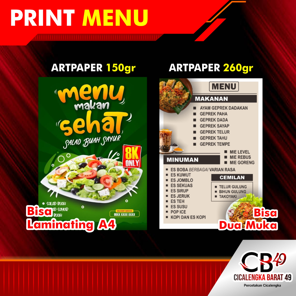 

PRINT LASER / DAFTAR MENU / LAMINATING / BROSUR / LEAFLET / POSTER