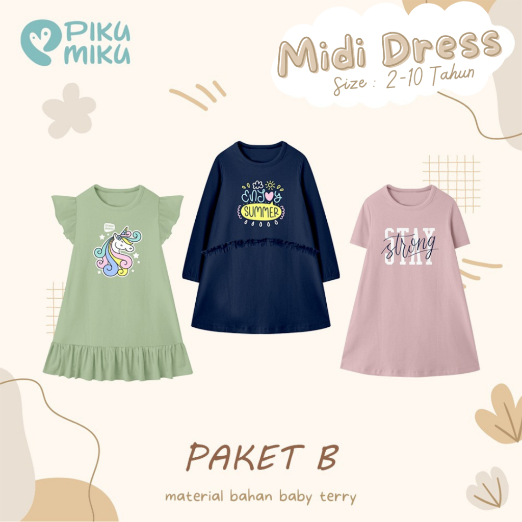 Atasan Kaos Anak Perempuan Tunic Piku Miku Bahan Katun Baby Terry Size 2-10