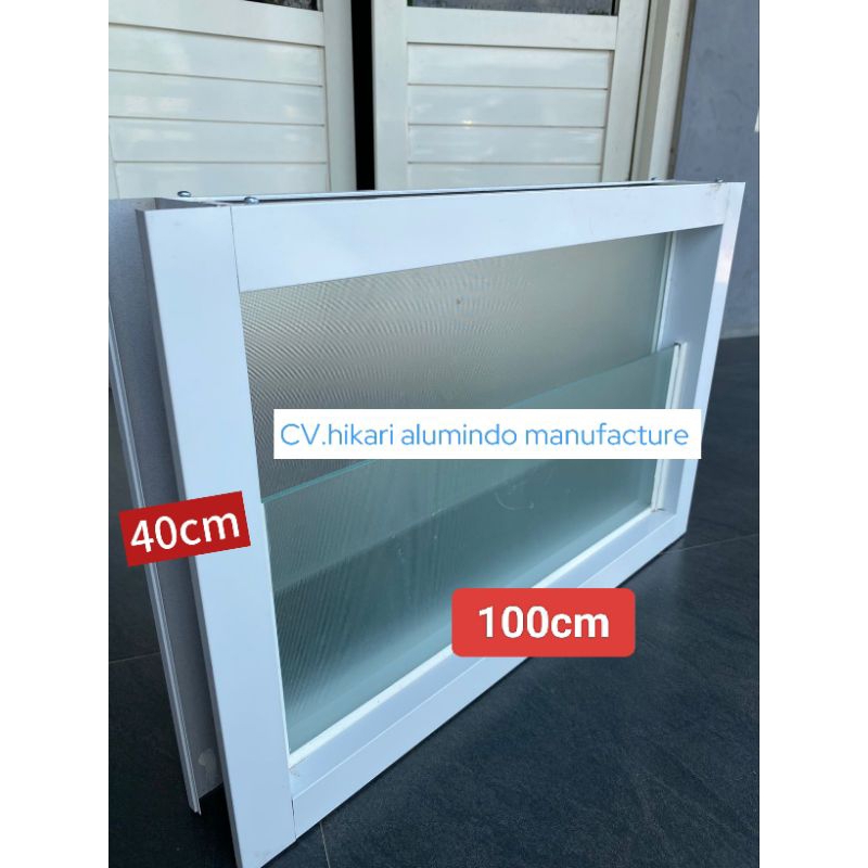 Jendela Aluminium Boven ZigZag ukuran 40cmx100cm kaca bening