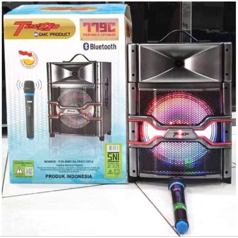 Speaker Portabel Amplimeeting Bluetooth Teckyo 779C 8inch Bonus Mic