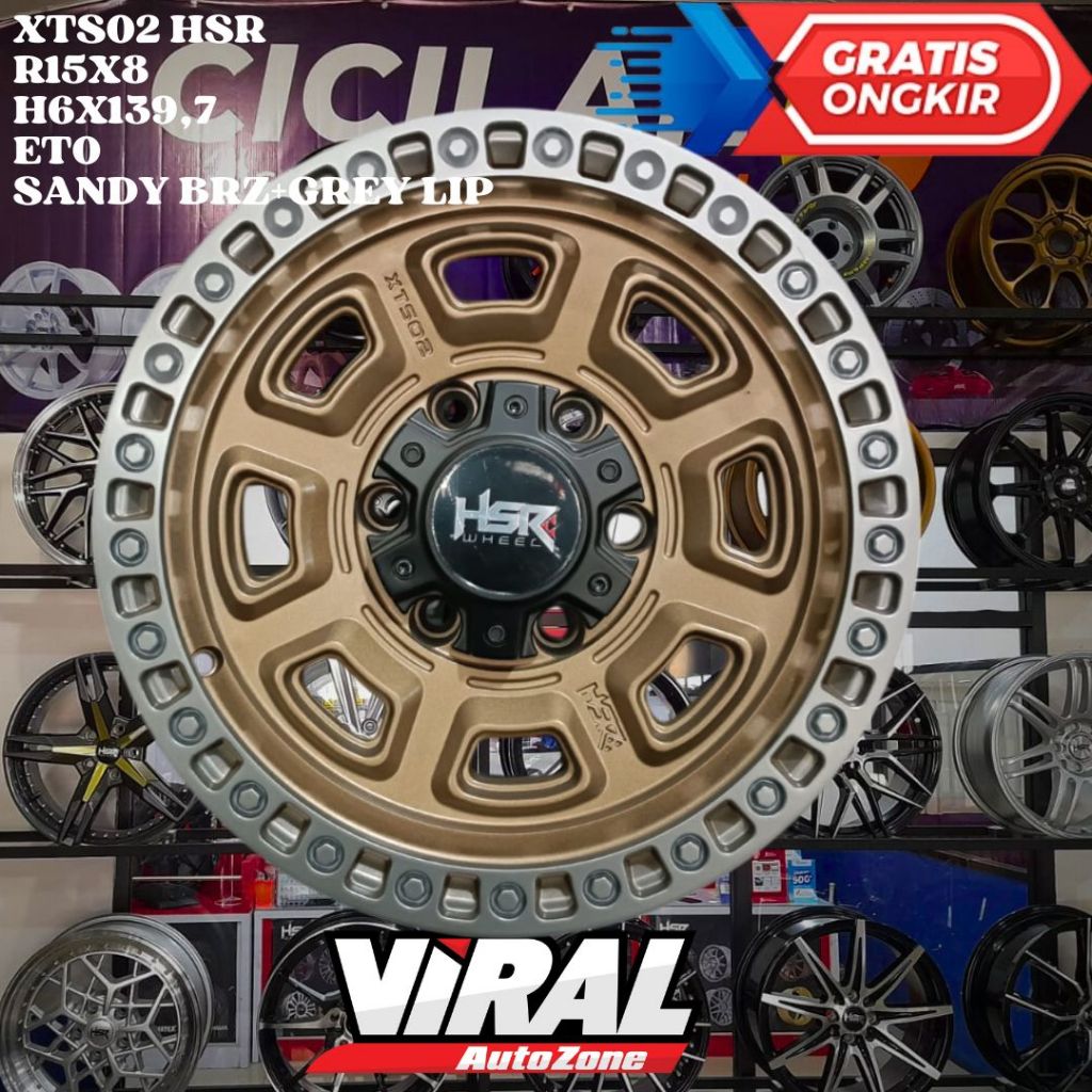Velg Mobil Ring 15 HSR XTS02 R15 LEBAR 8 LOBANG 6 PCD 139,7 ET0 BRONZE GREY