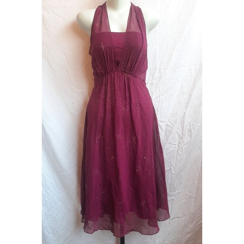 DRESS GAUN PESTA PARTY EVENING GAUN UNGU KONDANGAN PESTA PARTY MEWAH MEREK LA DEFENCE DÉFÉNCE MIDI P