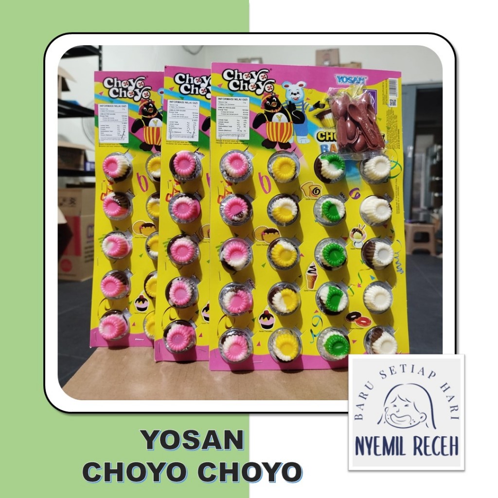

Yosan Choyo Choyo Coklat Rainbow Pasta Jadul per lembar isi 20 cup