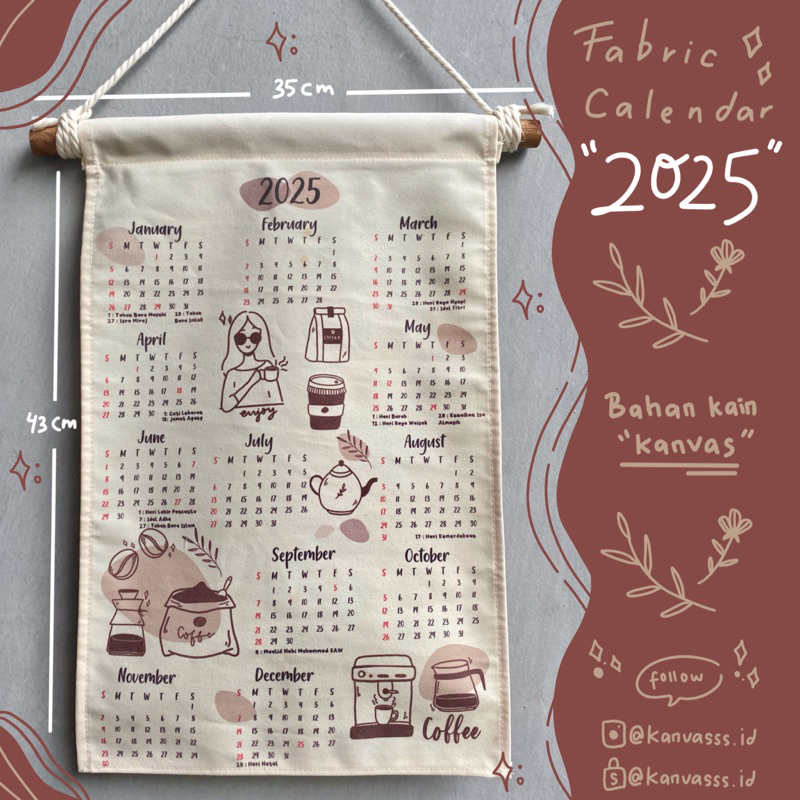 

Fabric Calendar 2025/kalender kain 2025/kalender kain/kalender aesthetic/kalender kain aesthetic/walldecor/kalender 2025/calendar 2025/hiasan dinding