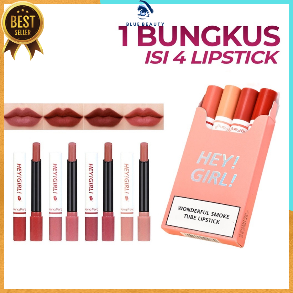 [ COD  ] Lipstik Hey Girl HengFang 4pcs Lipstik Korea - Lipstik Tahan Air Dan Tahan Lama [ 1BOX ISI 