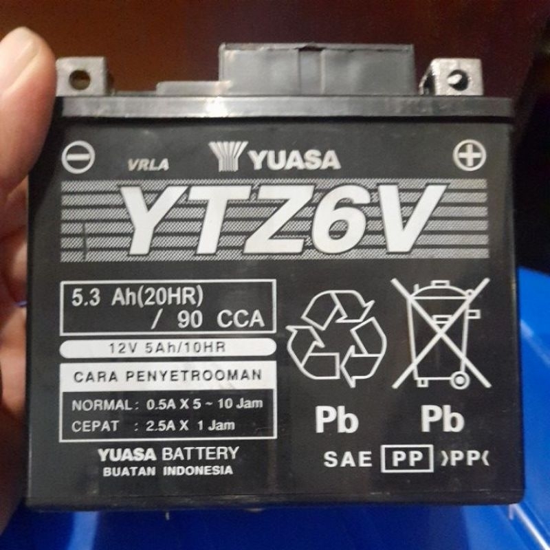 aki motor yuasa voltase masih diatas 12v  ytz6v second/bekas buat lampu emergency, untuk stater tdk 