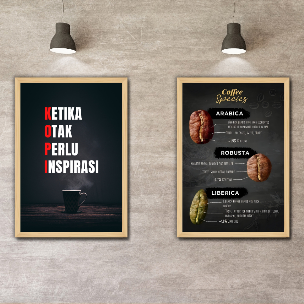 

Hiasan Dinding Coffee Poster Kopi A3+ Bingkai Kayu Premium 52x37CM