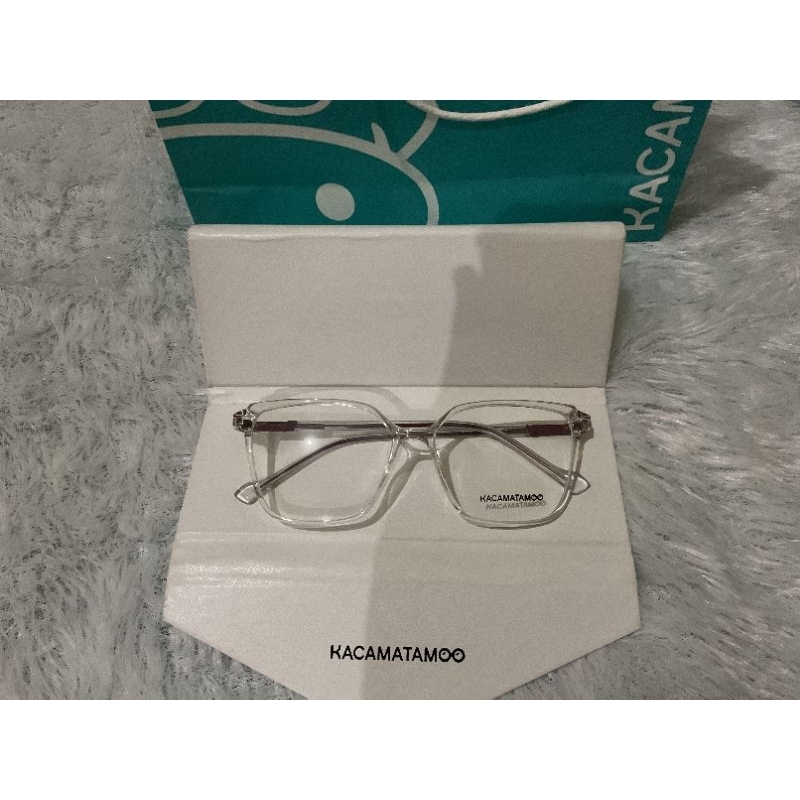 KACAMATAMOO - Kacamata Square Frame Putih Bening Tangkai Ungu - Casual dengan Harga Termurah