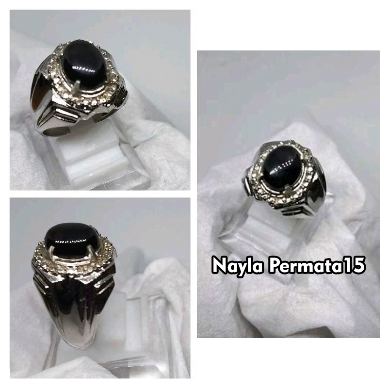 Cincin Batu Akik Yaman Hitam dengan Ring Cakar