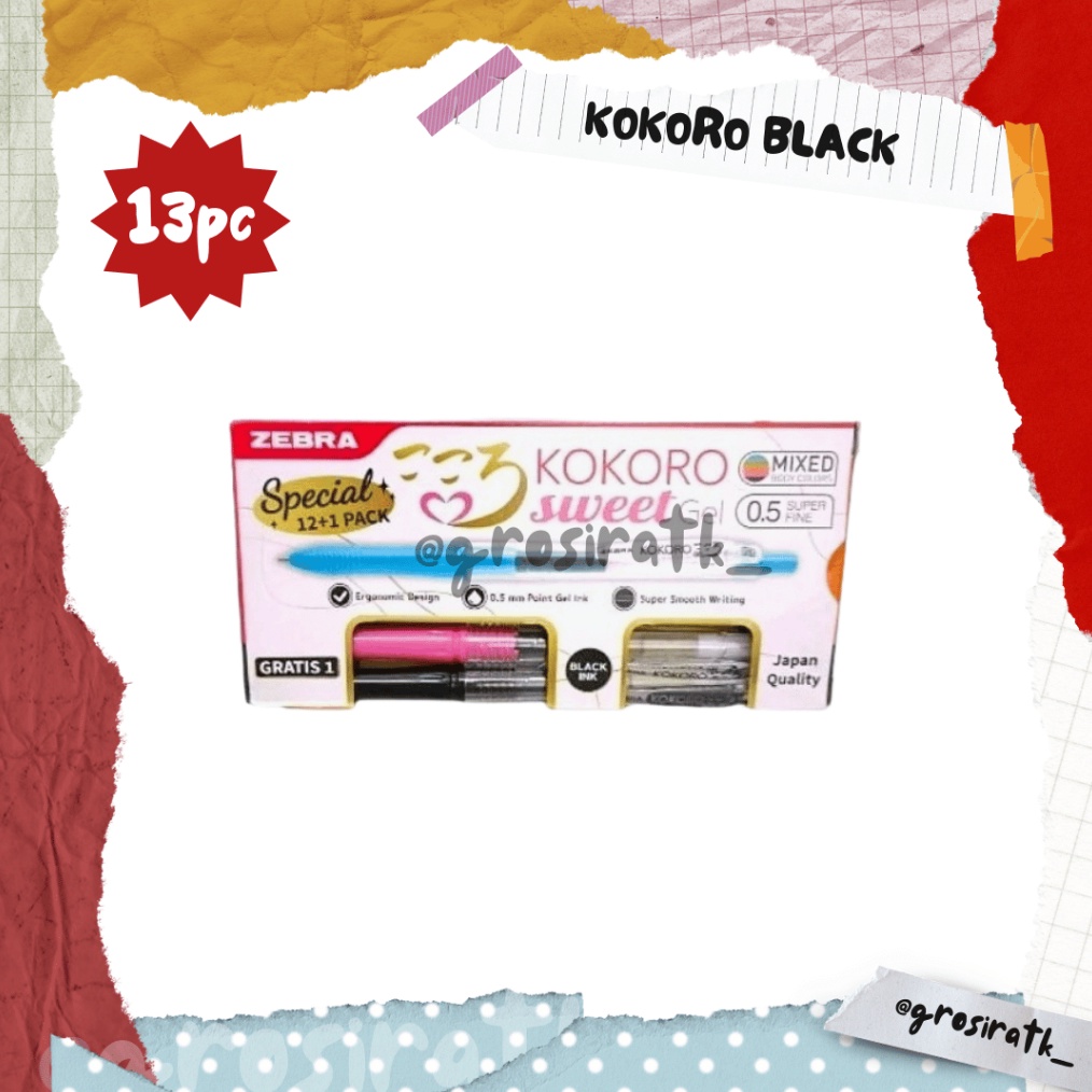 

KODE L87D Zebra Pulpen Kokoro Black 13 Pcs Kokoro Sweet 1 Lusin tinta hitam