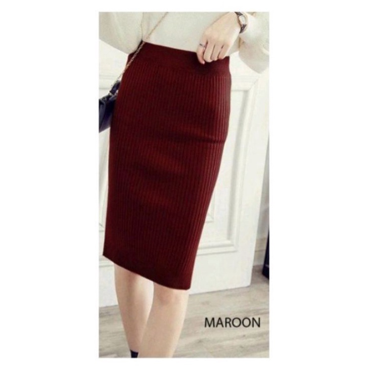ROK 34 DI BAWAH LUTUT ROK RAJUT SPAN PENDEK MIDI SKIRT
