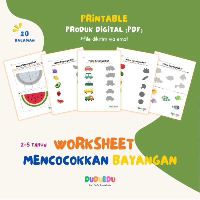Printable Worksheet Mencocokkan Bayangan (2-5 Tahun)