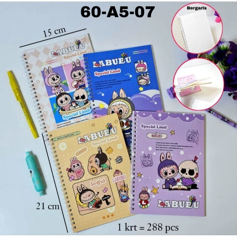 

Buku Bergaris A5 Labubu 10pcs || Buku Capybara Kuromi Melody || Buku Tulis Karakter