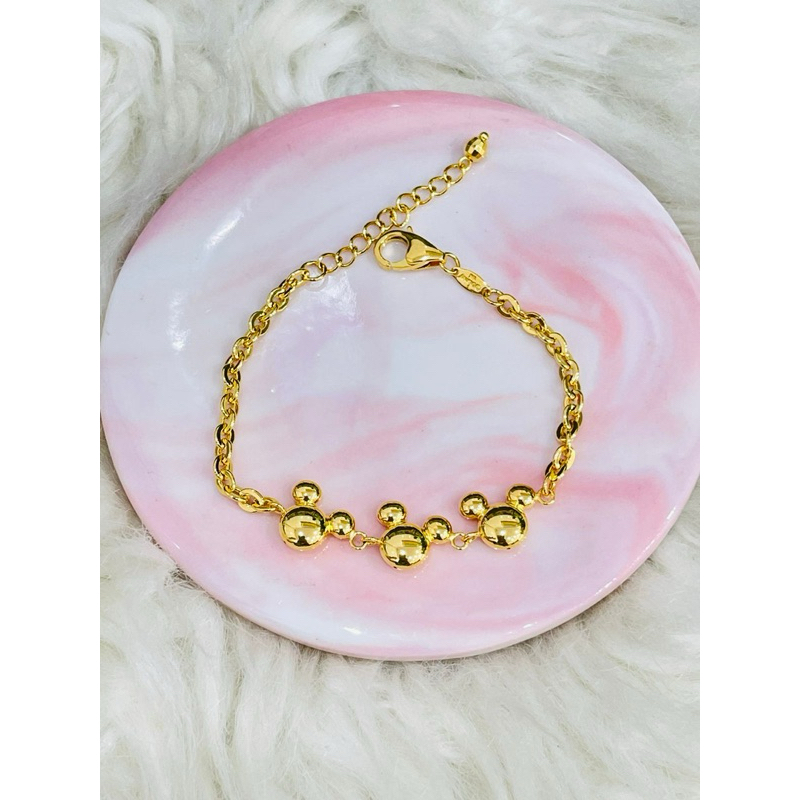 gelang fancy tiga mickey polos cantik emas asli kadar 700