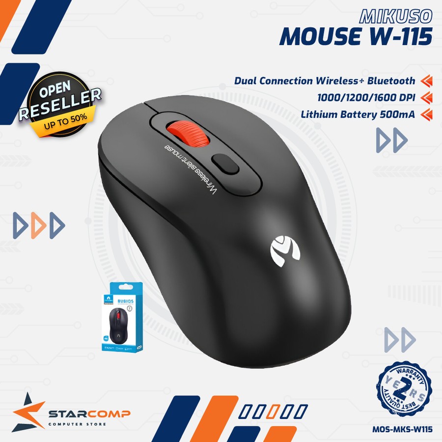 Mikuso MOS-W115 Mouse Wireless + Bluetooth Rechargeable Dual Connection