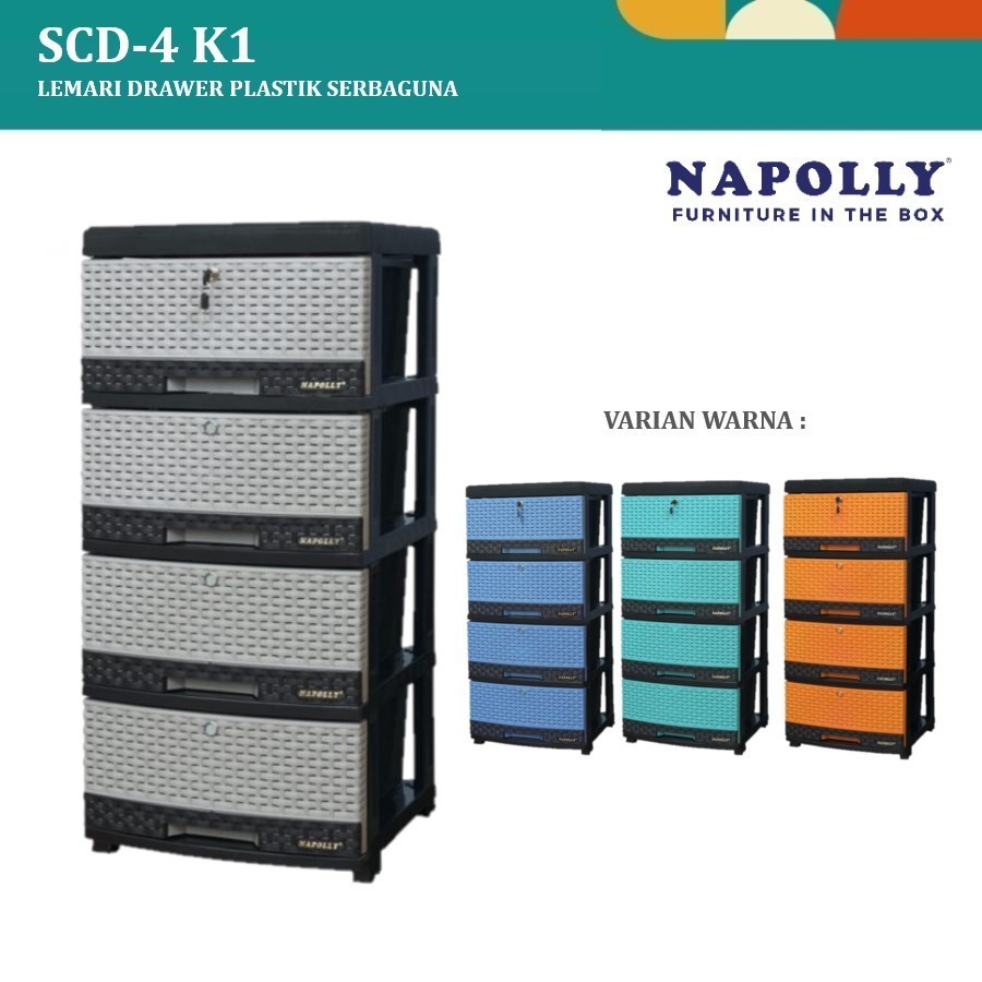 Rak Laci Cabinet Napolly 4 susun 5 susun SCD 4K1 SCD 5K1 Lemari Rak Laci Pakai Kunci