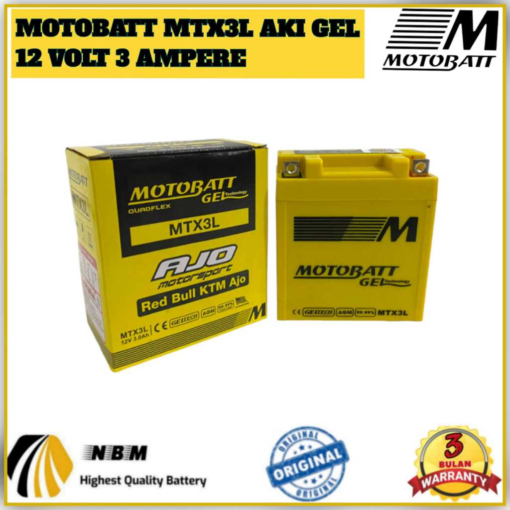 Aki Motor RX KING/NINJA R 150 Motobatt MTX3L Aki Gel Original
