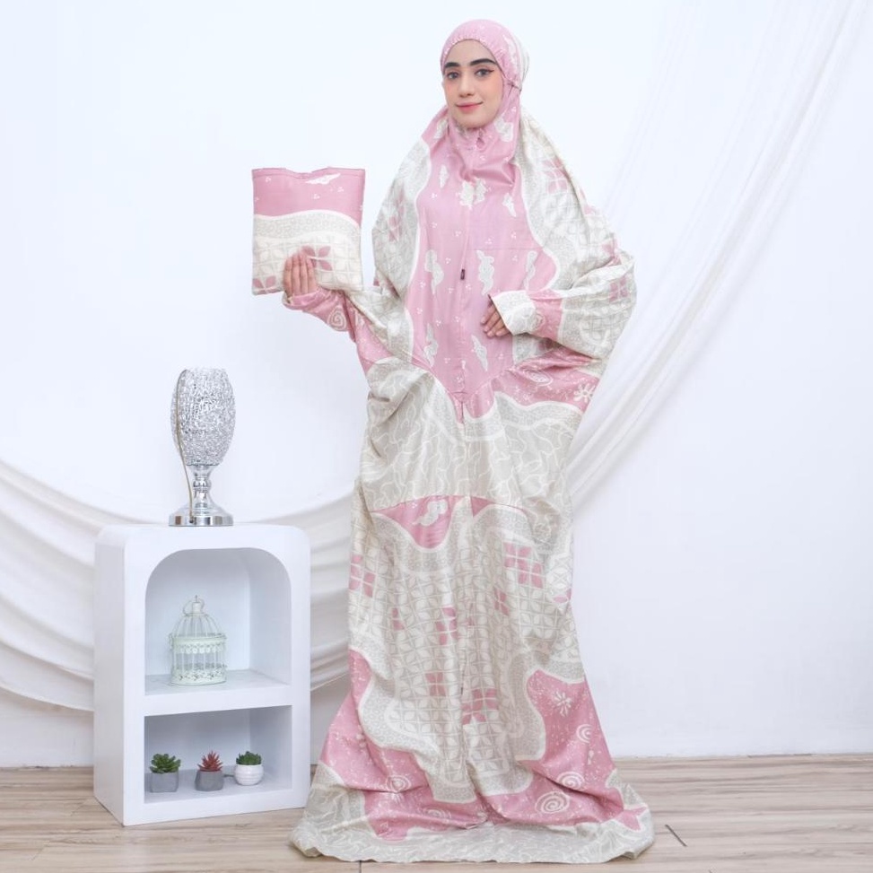 KODE W93X Mukena Travel Terusan Batik Premium Quality Bahan Rayon Handprint Premium Nyaman Adem Lemb