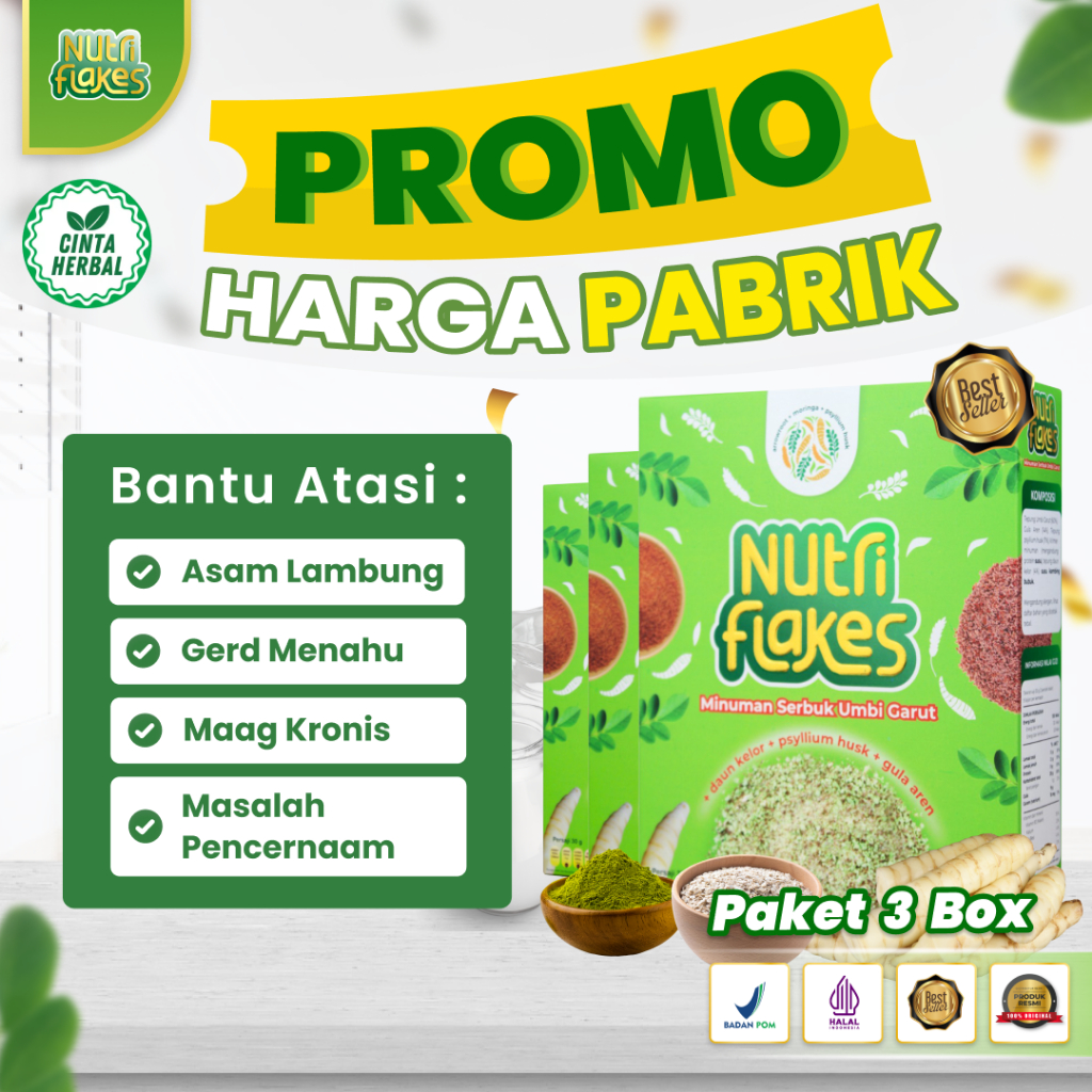 

Nutriflakes 3 Box - Sereal Umbi Garut Untuk Diet, Terapi Alami Asam Lambung Gerd Maag Halal MUI