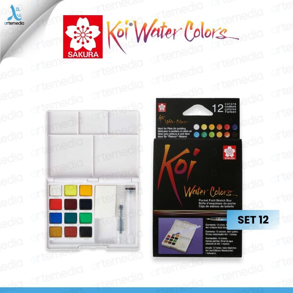 

UM1 Sakura Koi Watercolor 12 Pocket Field Sketch Box Set Cat Air