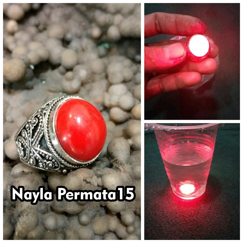 Cincin batu pospor merah air nyala jika terkena air
