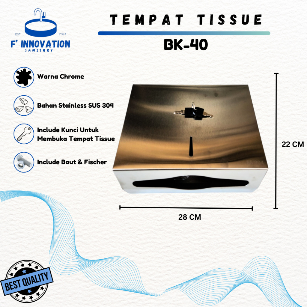 TEMPAT TISSUE DINDING TOILET KOTAK WARNA CHROME STAINLESS SUS 304 TEMPAT TISU TOILET MURAH