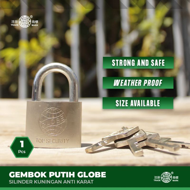 Globe Gembok Putih Kunci Pintu Rumah Koper 30 40 50 60 mm