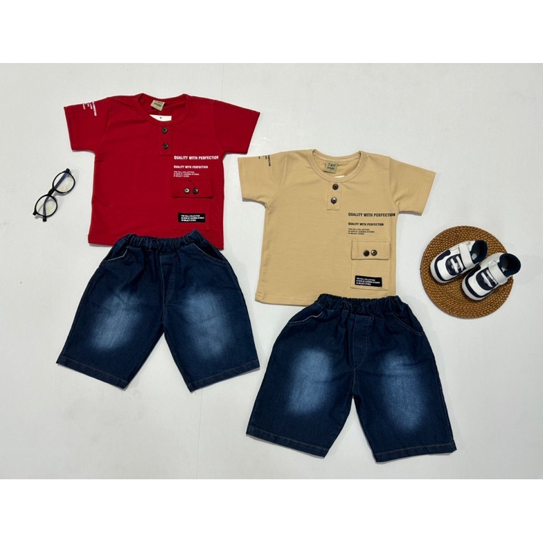 KODE O82U 3SET Paket usaha Grosir kaos atasan celana pendek jeans baju setelan pakaian import murah 