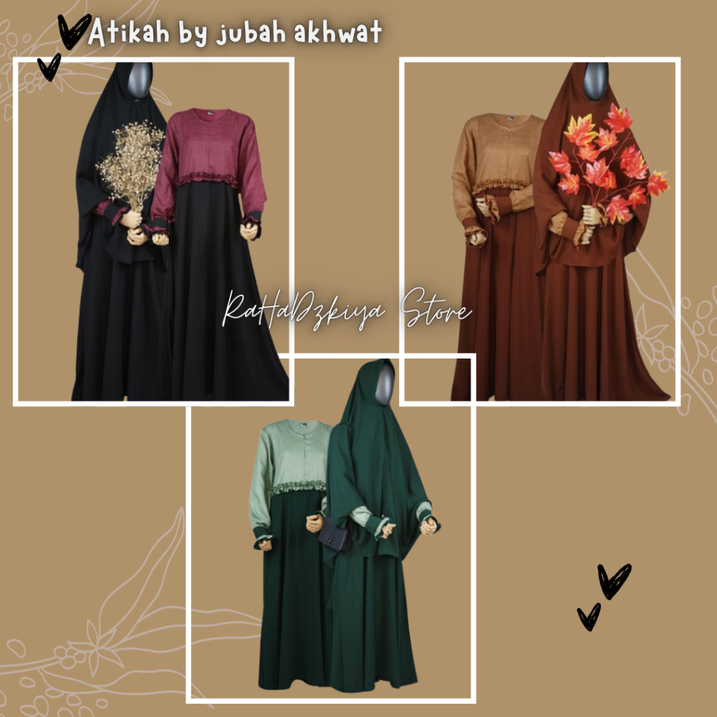 Gamis syar'i set khimar cadar ready stok size S XXL Atikah by Jubah Akhwat bs COD