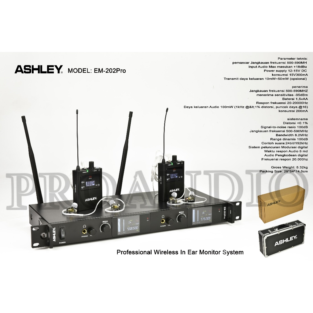 Mic Wireless Ear Monitor ASHLEY EM202PRO | EM 202PRO | EM 202 PRO Original Ashley