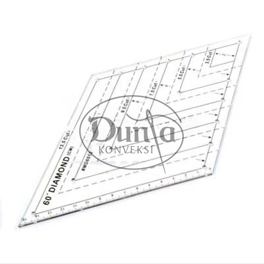 

Penggaris Jahit Pola Diamond Skala 60° 13.5cm Mika Akrilik Acrylic
