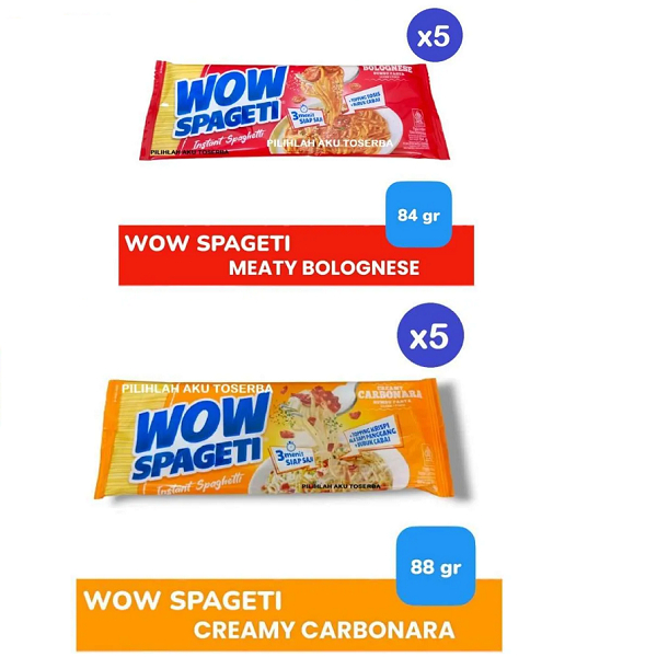 

Paket 5 Pcs - WOW Spagety Spageti Instan Carbonara / Bolognese 84 g