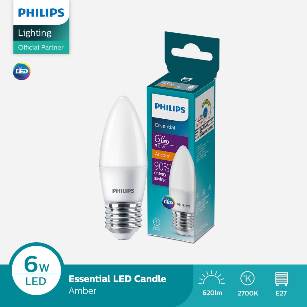 Lampu Philips Bohlam ESS LED Candle 6W E27 2700K Kuning