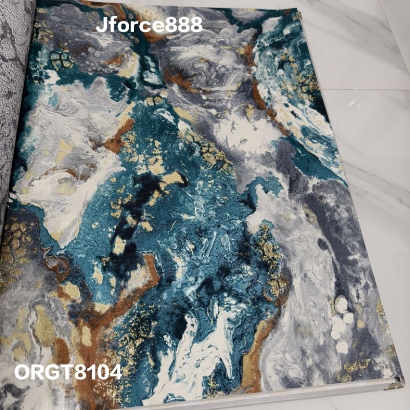 Wallpaper Motif Marmer Abstrak Hijau Putih Ungu Silver