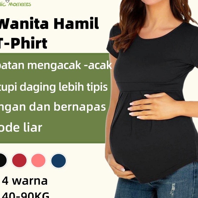 Hot Baju Hamil Wanita hamil t phirt Jumbo Ibu Kaos Polos Size Lipatan mengacak acak Lengan pendek At
