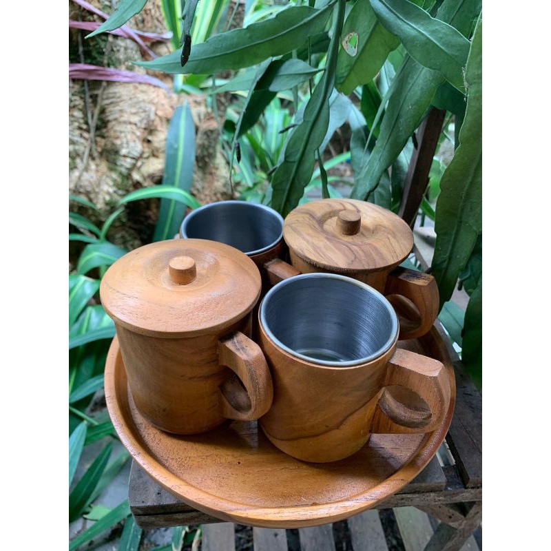 CANGKIR KAYU JATI STAINLESS GELAS KAYU JATI STAINLESS MUG KAYU JATI STAINLESS