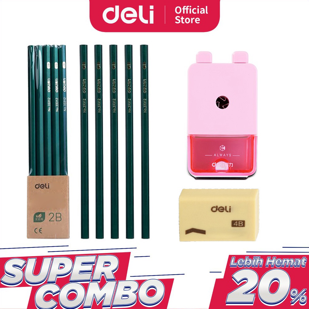 

KODE Y39X Deli Combo Set 2 1pcs Pensil 2B 3pcs Penghapus Rautan Putar