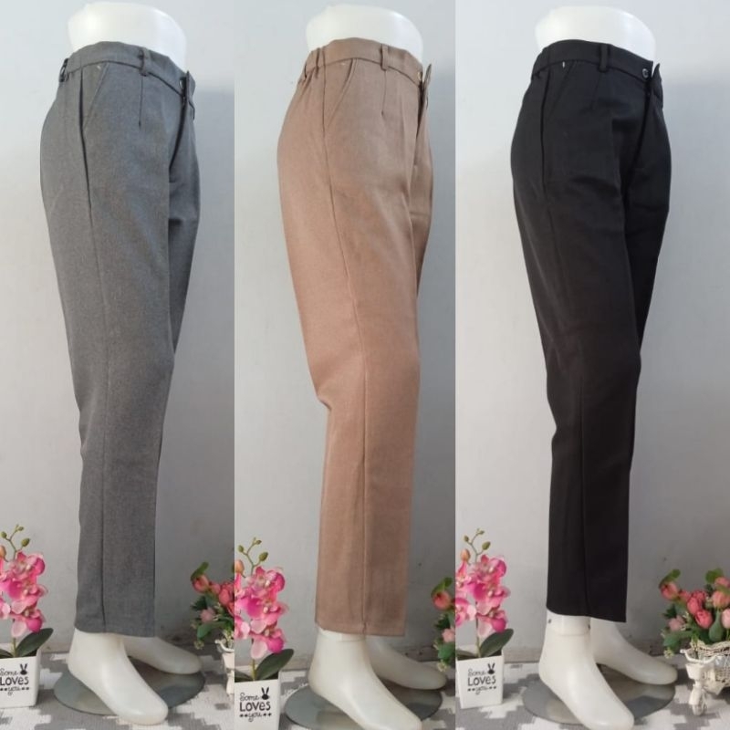 Celana kerja wanita pinggang karet belakang bahan semiwol grasela