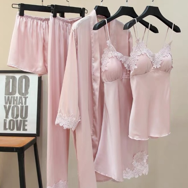 HJ6 Korea Baju Tidur 5 in 1SeserahanPiyama Impor SetKimono Lingerie Wanita SetPremium QualityBahan S