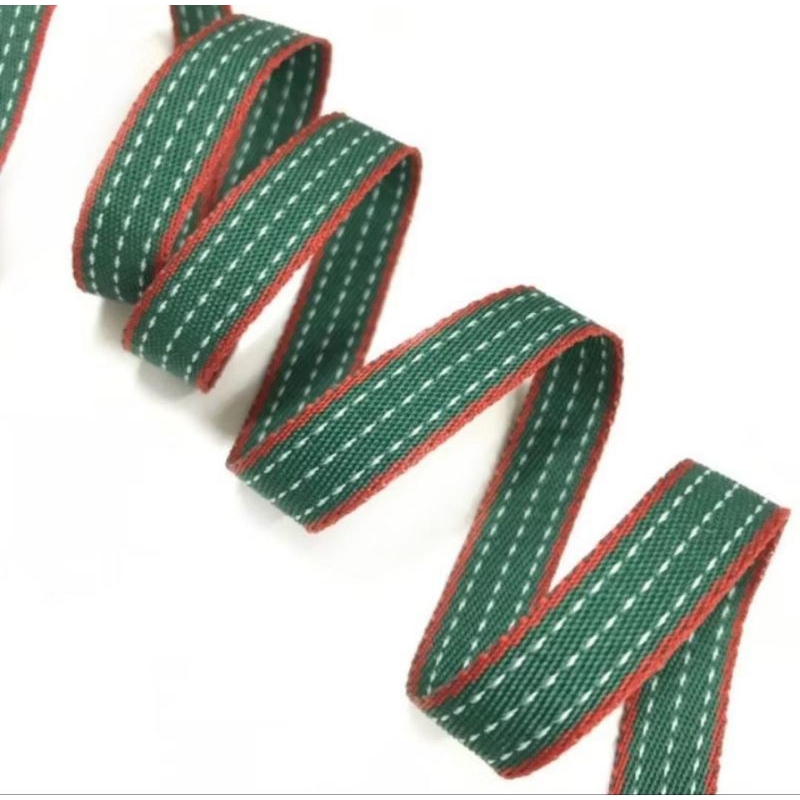 

1 YARD ( 90 CM) - 1 Cm | PITA KADO HAMPERS MOTIF NATAL / PITA KAIN MOTIF GARIS MERAH HIJAU (1 CM)