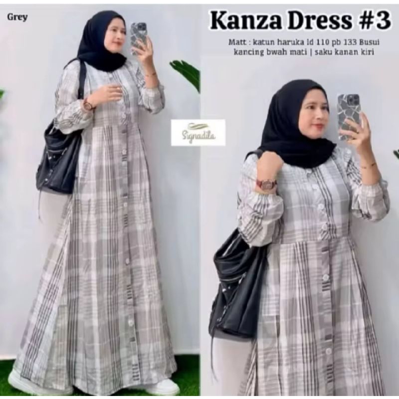 KANZA DRESS #3 GAMIS MOTIF KOTAK KANCING BUSUI