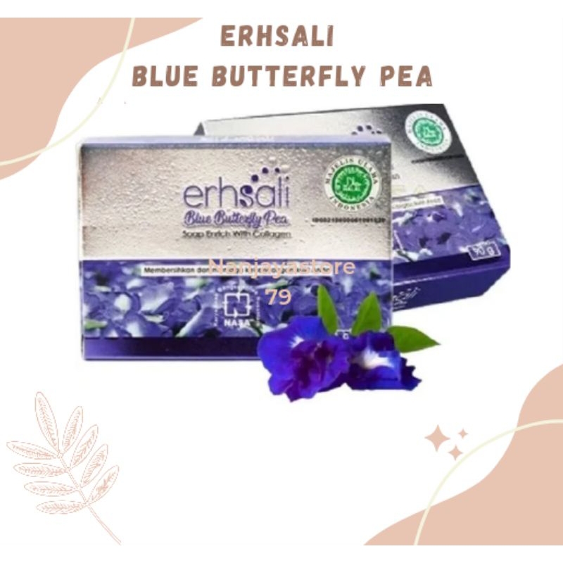 Erhsali Blue Butterfly Pea Soap Enrich With Collagen 90 Gram Sabun Bunga Telang Nasa