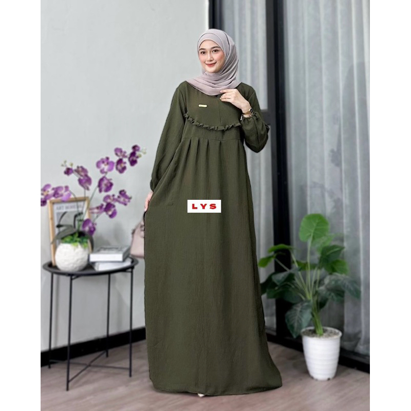 Abaya Gamis Putri Syar’i Cringkel airflow panjang Jumbo busui Ruffle dada lilit Polos rempel dada an