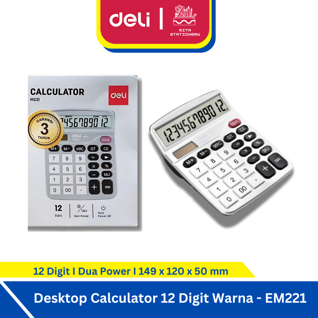 

Deli Kalkulator Meja / Desktop Calculator Layar 12 Digit Warna - EM221