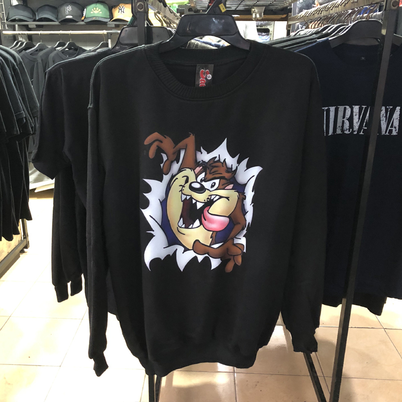 Sweater Tazmania Crewneck Bahan Black Cotton Fleece | Ready Stock | Langsung Order Aja