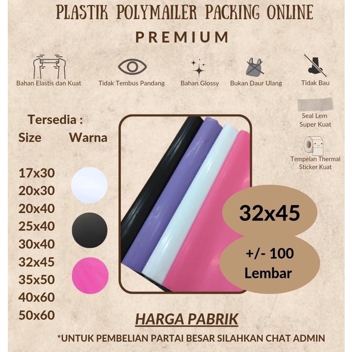 

Sale PREMIUM Polymailer 32x45 Polymailer Putih 32x45 1 lbr Hitam Pink 32 x 45 Amplop Plastik Packing Olshop Glossy Elastis Polymailer Pink Polymailer Hitam 99