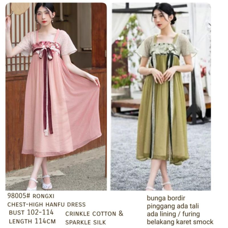 98005 Baju mididress RONGXI CHEST HIGHT HANFU HANBOK MIDI DRESS CNY IMLEK Chinese New Year merah pin