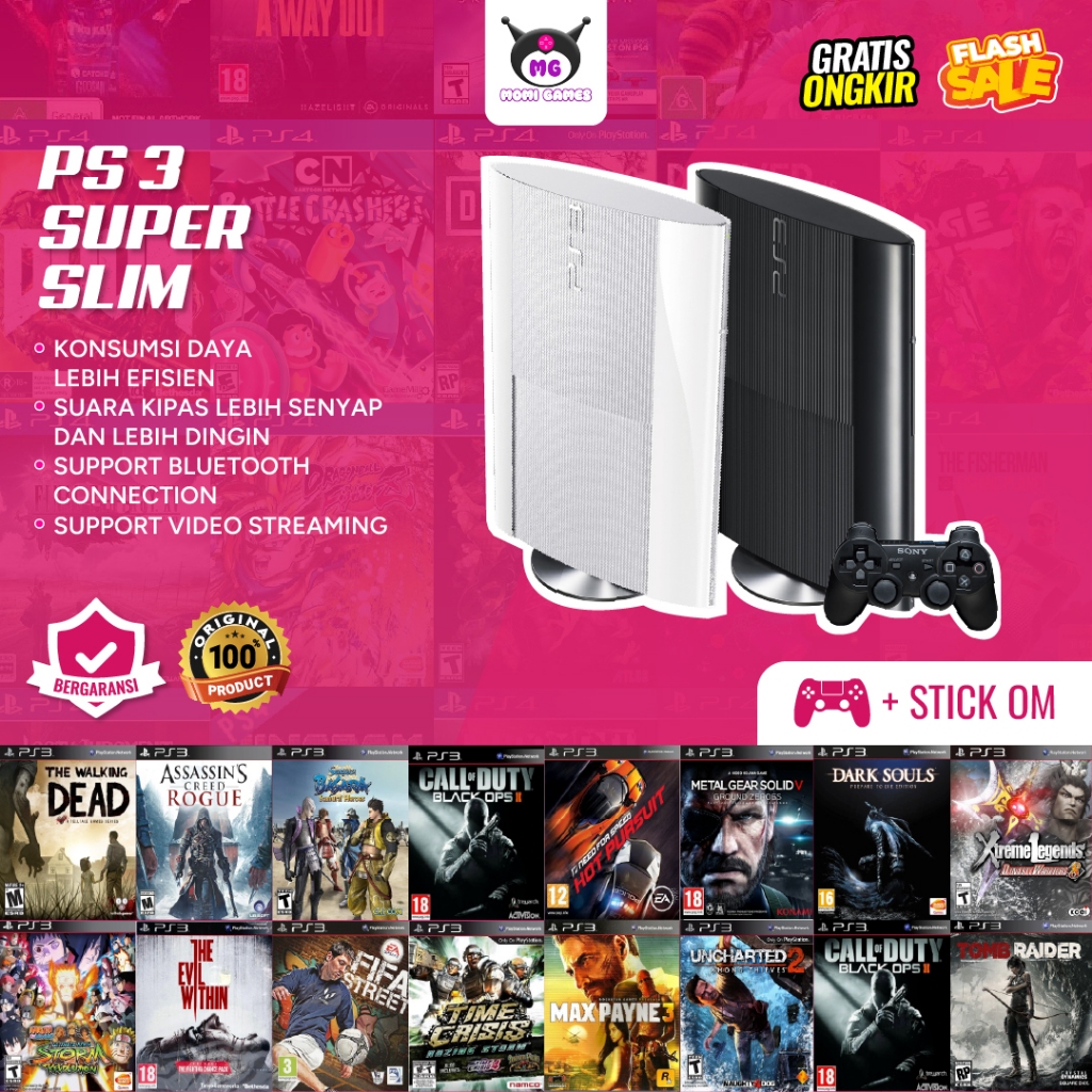 PS3 Super Slim Second Hen Playstation 3 Sony Bundle Stick Original Mesin Hdd 1TB / 500GB / 320GB / 2