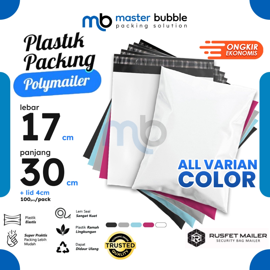 

Polymailer Amplop 17cm X 30cm Polos Solid Color Plastik Packing Online shop Harga Per-Pack