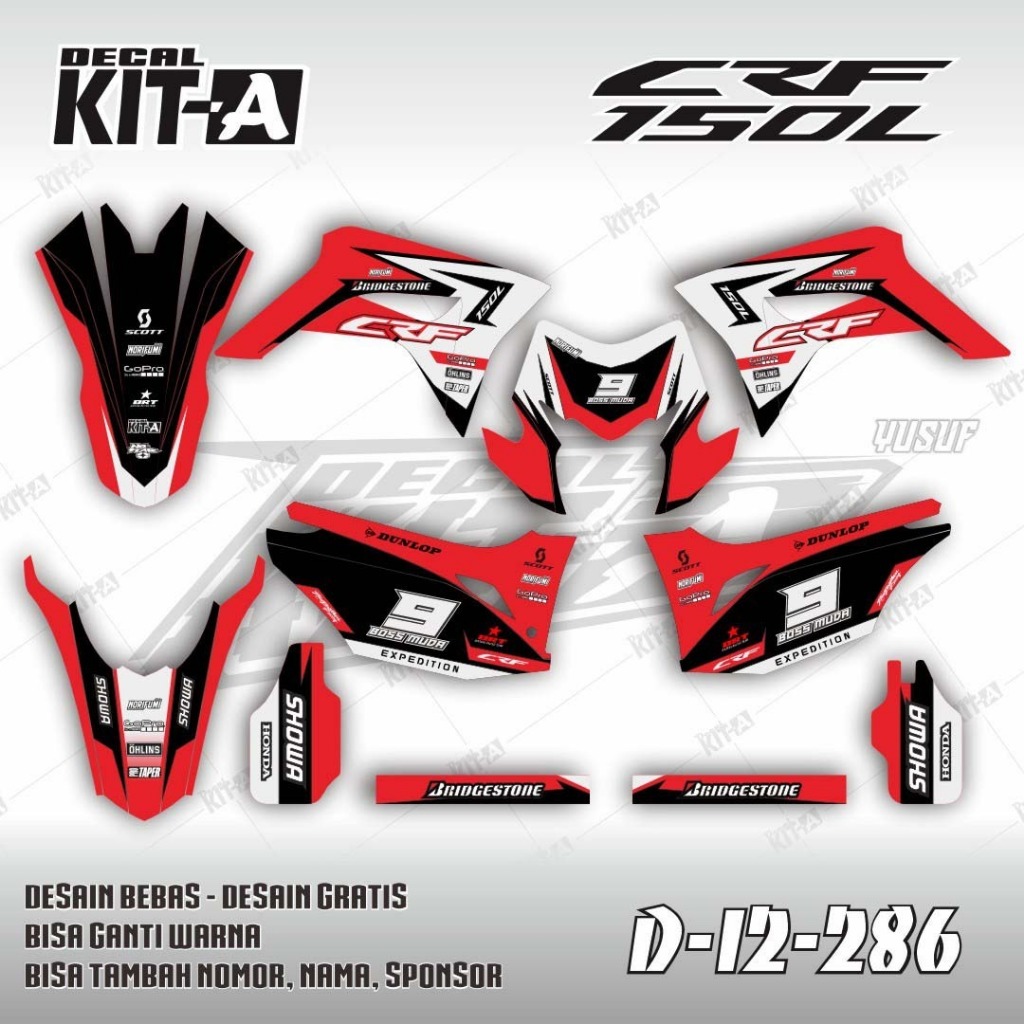 Decal stiker CRF 150L warna merah hitam kombinasi putih
